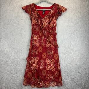 Y2k Dress Sz 8 Fairy Coquette Sheer Floral Stretch Ruffle Feminine Romantic VTG
